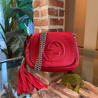GUCCI Mini Red Pebbled Calfskin Leather Soho Crossbody
