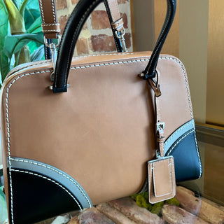 PRADA Bicolor Leather Dome Satchel Bag