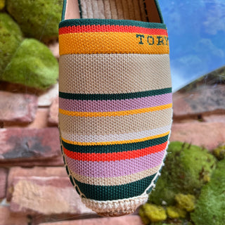 TORY BURCH Multicolor Knit Fabric Green Leather Espadrilles SZ 8