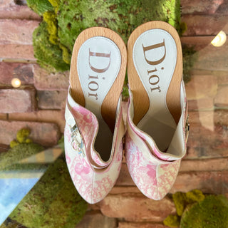 CHRISTIAN DIOR Pink Monogram Romantique Trotter Canvas Mules 38(8US)