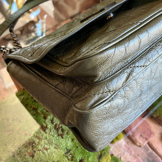 SAINT LAURENT Medium Niki Green Quilted Crinkled Leather Shoulder Bag