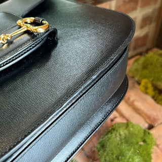 GUCCI Horsebit 1955 Medium Black Leather Shoulder Bag