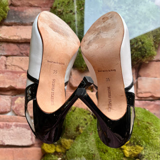 MANOLO BLAHNIK White/Black Slingback Patent Leather Heels SZ 35 (US 5)