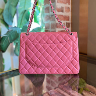 CHANEL Maxi Double Flap Pink Calfskin Leather Shoulder Bag