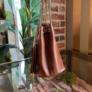 GUCCI Soho Chain Chestnut Brown Pebbled Calfskin Leather Shoulder Bag