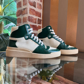 SAINT LAURENT White Green Mesh Leather High Tops SZ 40 (US 10)
