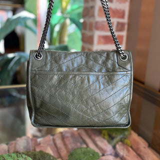 SAINT LAURENT Medium Niki Green Quilted Crinkled Leather Shoulder Bag