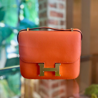 HERMES Constance III Orange Swift Leather Mini Mirror 18