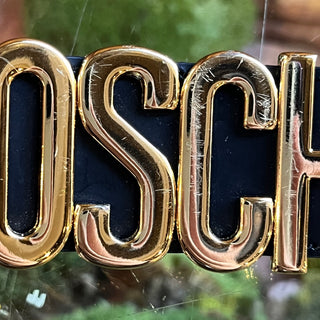 MOSCHINO Logo Buckle Black Leather Belt SZ 38