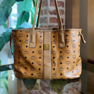 MCM Liz Tan Visetos Monogram Canvas Shopper Tote Bag