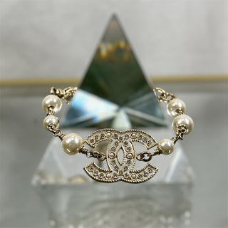 CHANEL Gold Pearl Crystal Embellished CC Bracelet