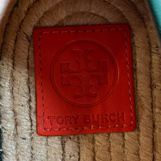 TORY BURCH Multicolor Knit Fabric Green Leather Espadrilles SZ 8