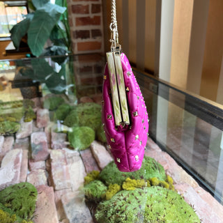 VALENTINO Magenta Rockstud Embellished Leather Clutch