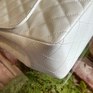 CHANEL White Caviar Jumbo Single Flap Shoulder Bag