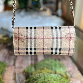 BURBERRY Henley Wallet On Chain Haymarket Check Coated Canvas Crossbody Bag