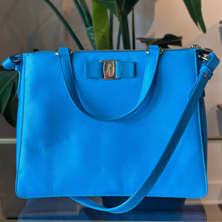 SALVATORE FERRAGAMO Vara Tracy Blue Satchel Shoulder Bag