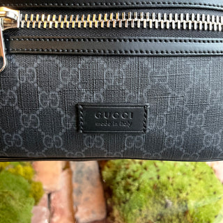 GUCCI Belt Bag Black Grey Soft GG Supreme Monogram Web Belt Bag