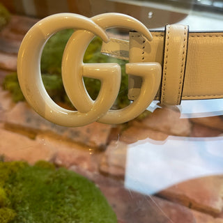 GUCCI White Calfskin Enamel Monochrome Double G Belt SZ85/34(6US)