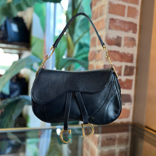 CHRISTIAN DIOR Saddle Black Leather Vintage Double Shoulder Bag