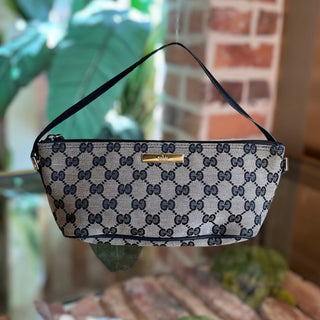 GUCCI GG Web Boat Pochette Canvas Hand Bag
