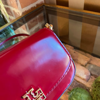 TORY BURCH Britten Red Smooth Glazed Leather Crossbody