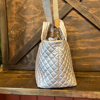 MZ WALLACE Metro Tote Pale Rose Gold Metallic Quilted Tote
