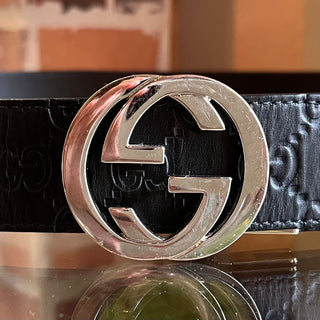 GUCCI Guccissima Reversible Black/Brown Leather Belt SZ 85/34