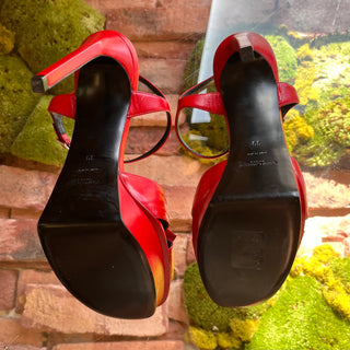 SAINT LAURENT Red Leather Heels w/Bow SZ 39 (US 9)