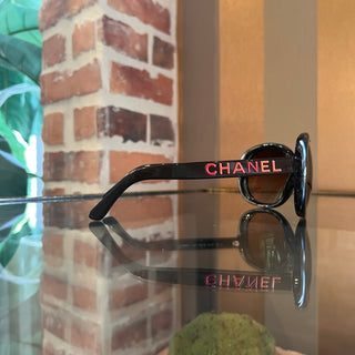 CHANEL 5138 Orange Logo Brown Acetate Round Sunglasses