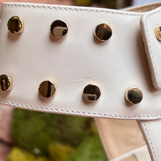JIMMY CHOO Gold Tone Studded White Leather Heels SZ 35.5 (US 5.5)