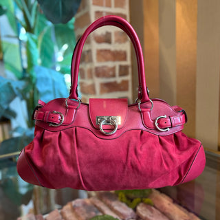 FERRAGAMO Red Suede Gancini Shoulder Bag TS3863