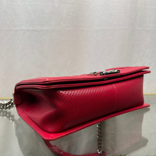 CHANEL Boy Bag Medium Red Perforated Lambskin Leather Shoulder Bag