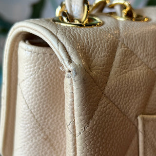 CHANEL Vintage Square Jumbo Beige Caviar Single Flap Shoulder Bag