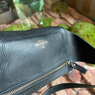 VALENTINO GARAVANI Rockstud Black Pebbled Leather Belt Bag
