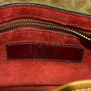 VALENTINO Brown Embroidered Leather Rockstud Crossbody