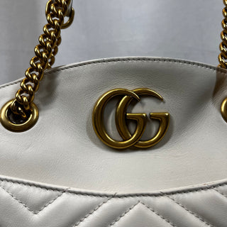 GUCCI White GG Marmont Chain Shoulder Bag