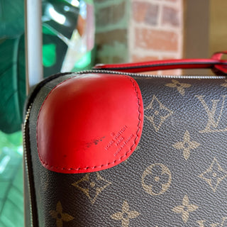 LOUIS VUITTON Horizon 55 Brown Red Monogram Canvas Rolling Luggage Coquelicot