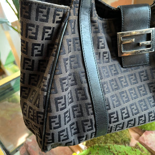 FENDI Black Zucchino Canvas Shoulder Bag