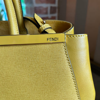 FENDI 2Jours Elite Medium Yellow Saffiano Leather Two Way Top Handle