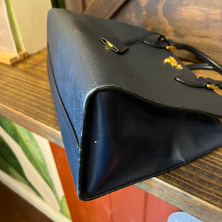 PRADA Small Convertible Open Navy Blue Saffiano Leather Tote Bag