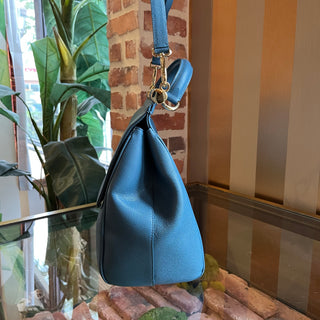 DOLCE&GABBANA Sicily Blue Dauphine Calfskin Leather Top Handle