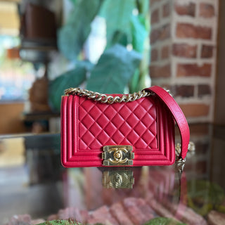 CHANEL Small Boy Red Calfskin Shoulder Bag
