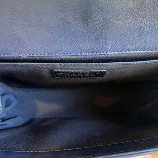 CHANEL Dark Navy Boy Bag Medium Calfskin Shoulder Bag