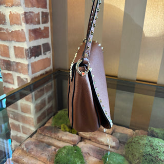 VALENTINO Brown Leather Rockstud Flap Crossbody