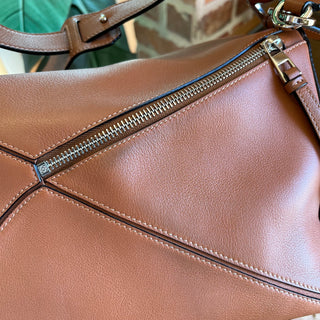 LOEWE Medium Puzzle Brown Classic Calfskin Leather Shoulder Bag