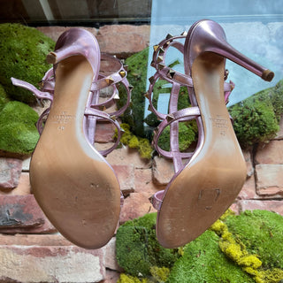 VALENTINO Light Pink Metallic Leather Rockstud Heels SZ 40 (US 10)