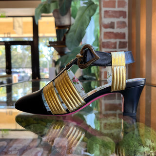 GUCCI Black Gold Leather Gea Pumps SZ36(6US)
