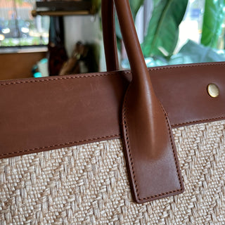 SAINT LAURENT Rive Gauche Raffia Linen Calfskin Tote