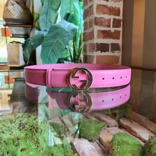 GUCCI Pink Smooth Leather Interlocking G Belt 95/38(10US)