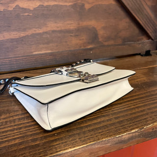 PRADA Small Elektra White Saffiano City Calfskin Studded Crossbody Bag